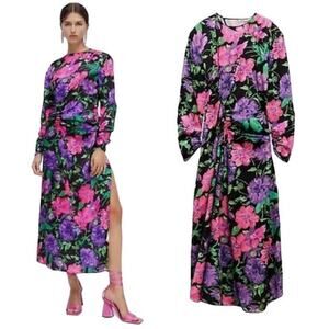 ZARA Floral Satin Midi Dress Size S - Bloggers Favourite, Trending